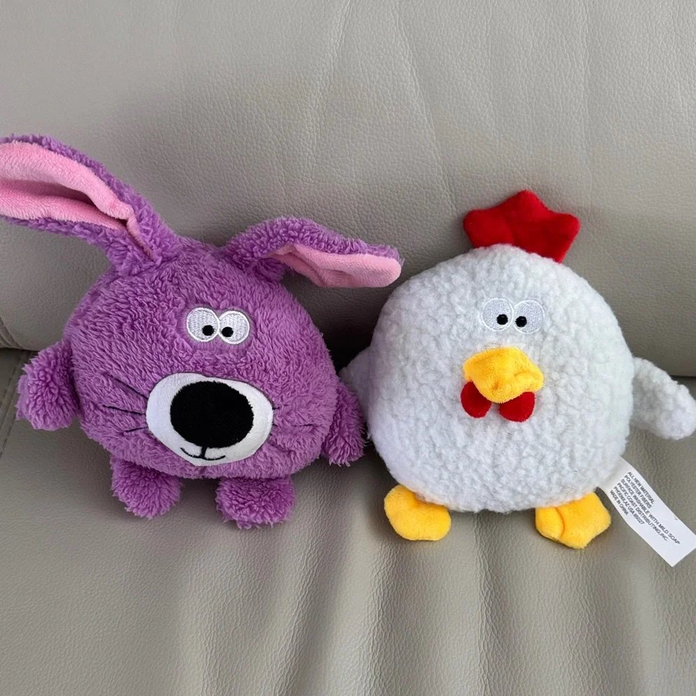 Plush Bunny and Chicken Pet Squeaker Toy Set - Purple and White